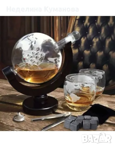  ❌ К-т гарафа глобус 2 чаши и кубчета за уиски, снимка 6 - Чаши - 49582099