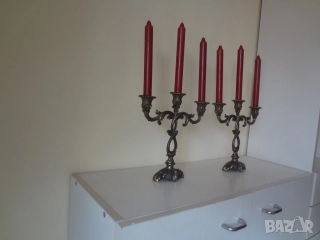 Комплект от 2 бр. бронзови свещника от Германия, снимка 4 - Антикварни и старинни предмети - 53740571