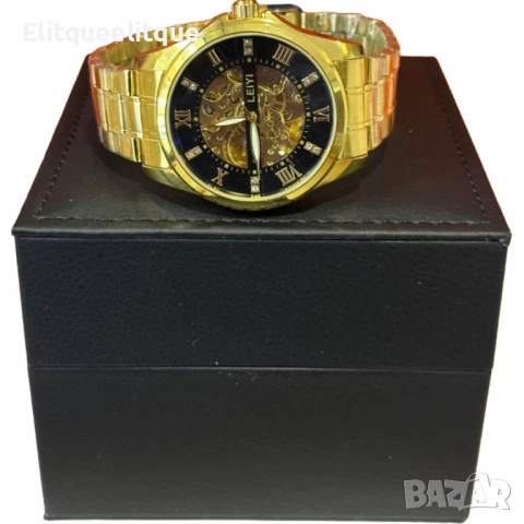 Луксозен и елегантен мъжки златист часовник LEIYI