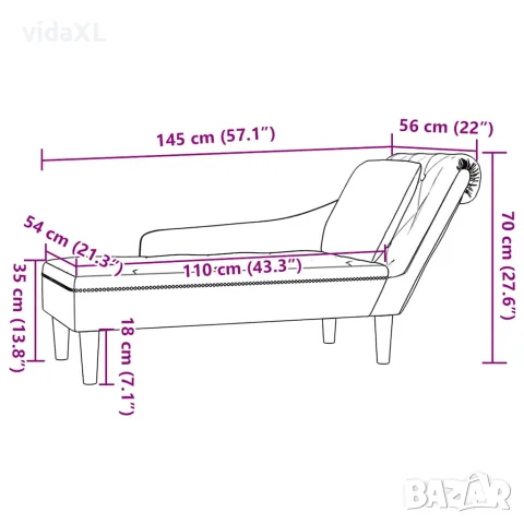 vidaXL Кушетка с възглавница и десен подлакътник, кремав, кадифе, снимка 8 - Кушетки - 56147415