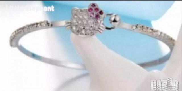 Сребърна твърда гривна с кристали,"Hello Kitty"/нова