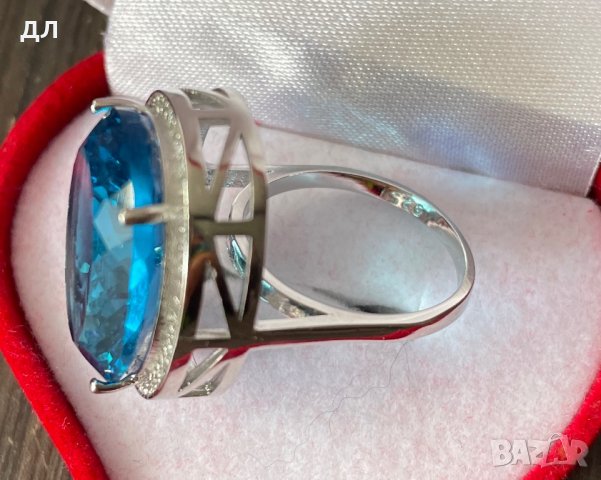 Сребърен пръстен с огромен топаз, снимка 8 - Пръстени - 39520077