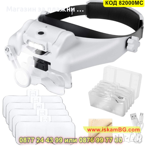 Увеличителна лупа за глава с лед осветление тип очила - КОД 82000MC