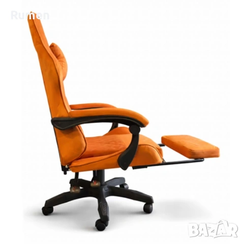 Оранжев велурен геймърски стол , снимка 6 - Геймърски - 53441150