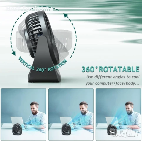 SHAVINGFUN Настолен , мини , USB вентилатор,  5 нива на скорост, въртящ се на 360 градуса, снимка 6 - Вентилатори - 50849643