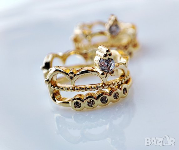 Позлатени обеци тип маншет (без дупка на ухото) с кубичен цирконий, снимка 4 - Обеци - 40050418