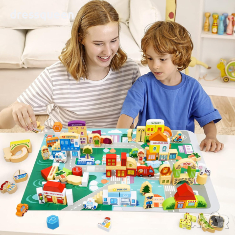 4123 Дървени Блокчета - Комплект от 120 части с Кофа за Съхранение, снимка 5 - Игри и пъзели - 44612944