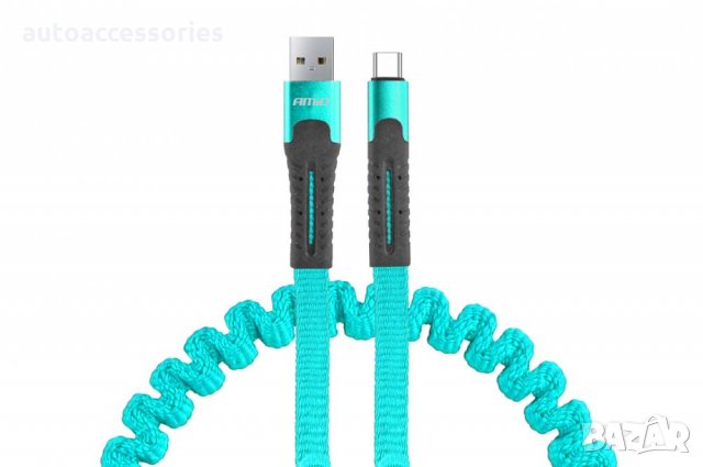 3000052646 Кабел за телефон пружинен USB + USB-C 120см FullLINK UC-14 02531, снимка 1