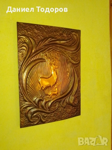 Стара Медна Декоративна Картина , Медно Пано - Елен, снимка 6 - Декорация за дома - 44086076