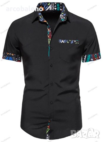 Мъжка лятна модна риза с къси ръкави и цветни блокове, 2цвята, снимка 8 - Ризи - 41309222