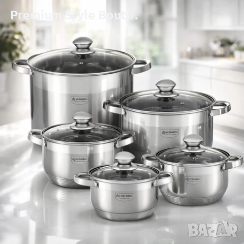 Комплект тенджери от неръждаема стомана , 10 части, Индукция, снимка 4 - Други - 53742448