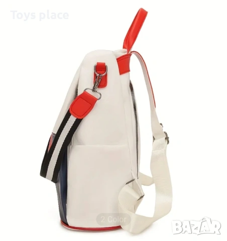 Нова кожена раница, дамска раница бяло и червено , снимка 4 - Раници - 53522401