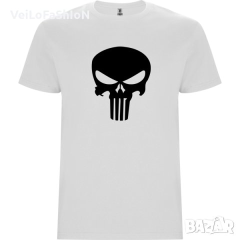 Нова мъжка тениска с Череп - The Punisher в бял цвят