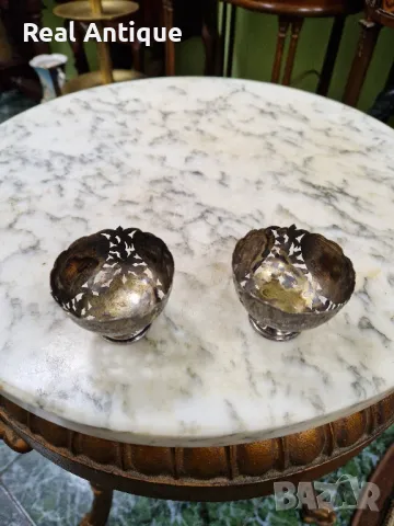 Чифт страхотни антикварни колекционерски сребърни зарфове , снимка 10 - Антикварни и старинни предмети - 50154118