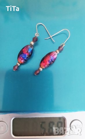 Сребърни обеци Мурано , снимка 3 - Обеци - 39888220