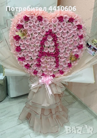 Ръчно изработен букет, сърцевиден шедьовър от 139 сапунени рози , снимка 3 - Други - 53658128