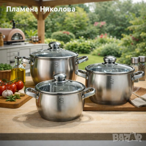 Комплект тенджери Swissgold EMMIE (SG-18099) – 3 броя с 5-слойно капсуловано дъно, снимка 3 - Съдове за готвене - 53086567