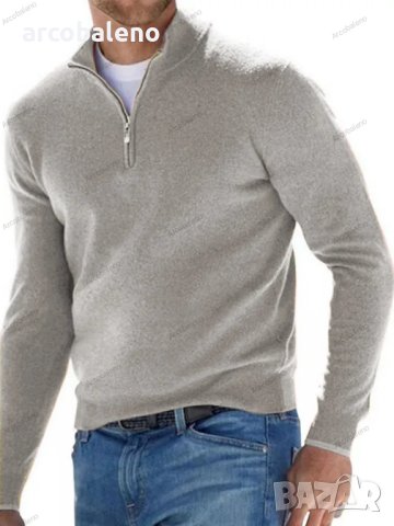 Топ мъжки ежедневен пуловер с V-образно деколте и цип, 10цвята, снимка 2 - Пуловери - 39111155