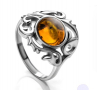 Сребърен пръстен с кехлибар, снимка 1 - Пръстени - 36510583