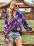 Дамска блуза с флорален принт и V-образно деколте, 4цвята - 023, снимка 16