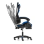 Геймърски стол с поставка за крака – черно-син, въртящ, с масажна функция и спортен дизайн, снимка 3
