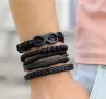 Винтидж мъжки сет кожени гривни с бохо елементи., снимка 1