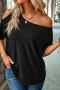 Дамска тениска в черен цвят с голо рамо, снимка 5