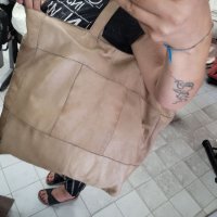 Естествена кожа ОГРОМНА чанта,тип торба,бежева, снимка 14 - Чанти - 41687693