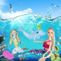 Игрален комплект за деца с кукла принцеса русалка, делфин и аксесоари, снимка 2 - Кукли - 44374359