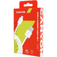 Зареждащ кабел CANYON UM-1, Micro USB cable, 1M, Бял SS30231, снимка 2 - USB кабели - 40062385