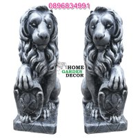 Статуя лъв от бетон фигура за декорация в черно със сиво, снимка 1 - Градински мебели, декорация  - 40694776