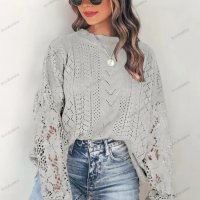 Дамски пуловер с дълъг ръкав с изрязани венчелистчета, 3цвята - 023, снимка 6 - Блузи с дълъг ръкав и пуловери - 39343746
