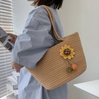 Плетена дамска чанта тип кошница Brown, снимка 3 - Чанти - 41477350