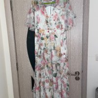 Разкошна нова  дълга елегантна феерична рокля флорален принт нежни цветя волани къдри , снимка 9 - Рокли - 42183757