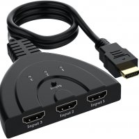 3-портов HDMI сплитер, 3xHDMI(f) -> HDMI(m), 3 входа - 1изход, (HD 1080P 3D HDTV, Blu-Ray, DVD, PS4/, снимка 1 - Кабели и адаптери - 36013499