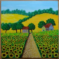"Път през слънчогледови ниви", авторска картина , снимка 1 - Картини - 40806283