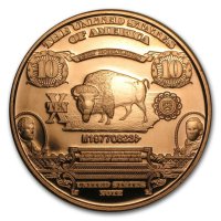 1 oz медна монета - $10 Bison Banknote, снимка 2 - Нумизматика и бонистика - 44353027