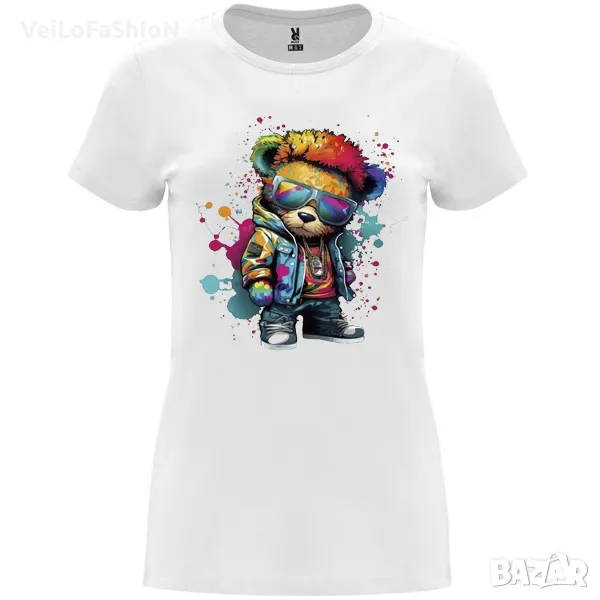 Нова дамска тениска с Мече - Hip Hop (RALPH BEAR) в бял цвят, снимка 1