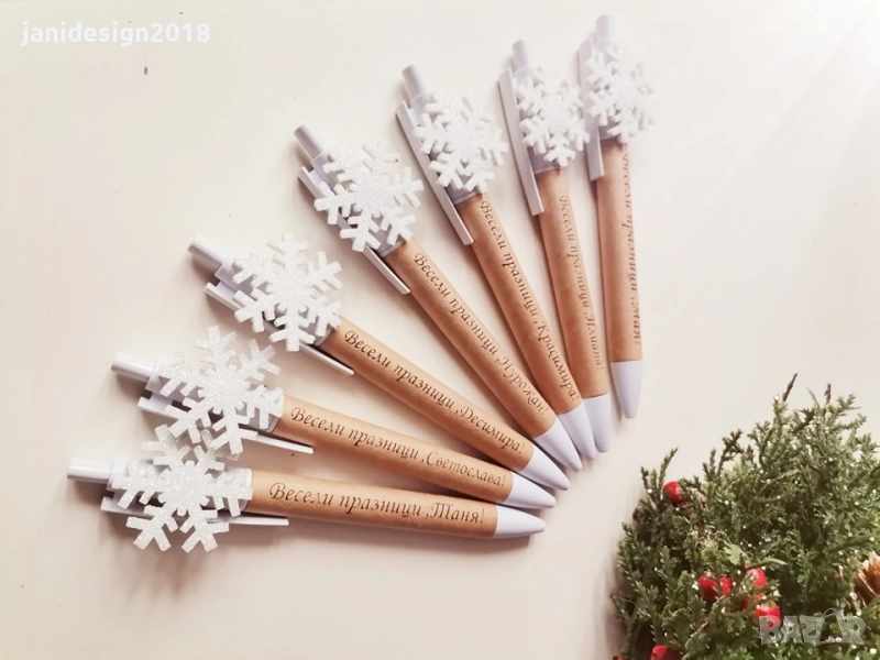 🖋️❄️ Коледни химикали с гравиран надпис и снежинка! ❄️🖋️, снимка 1