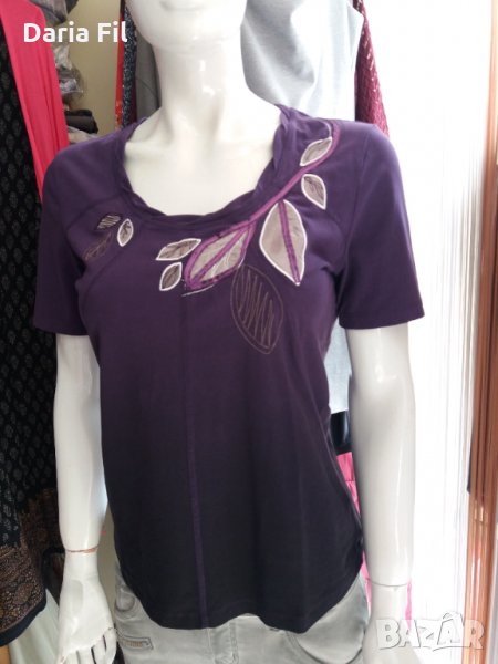 РАЗПРОДАЖБА- блуза трико в преливащи лилави цветове и апликации листа, снимка 1