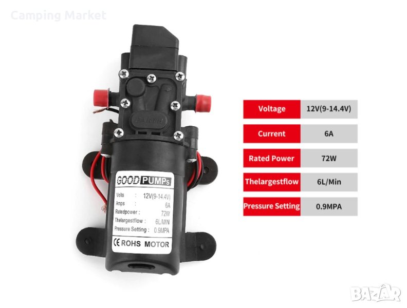 Автоматична диафрагмена помпа 12v 130psi 6литра / мин - хидрофор 12v, снимка 1