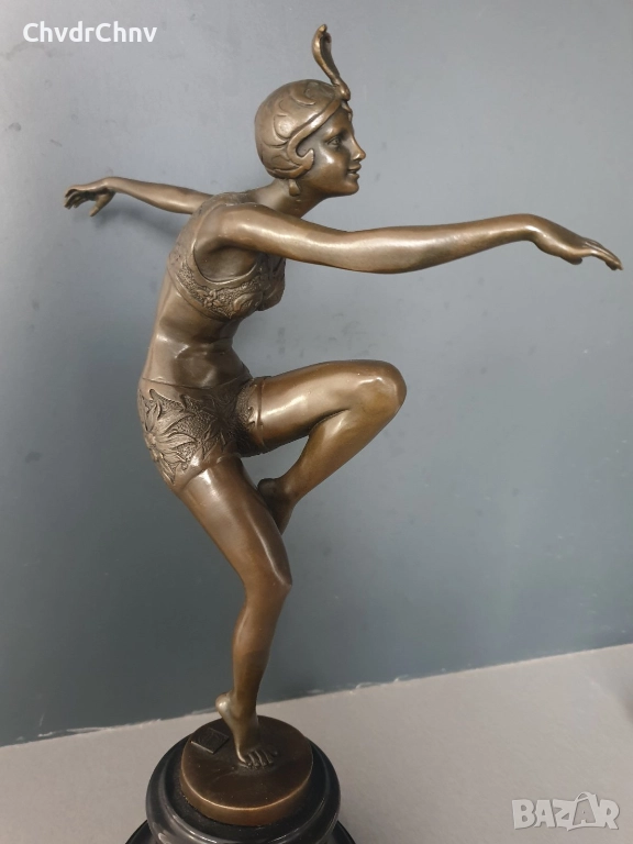 38см-4кг Preiss статуетка/немска бронзова скулптура/Арт Деко фигура кабаретна танцьорка-балерина, снимка 1