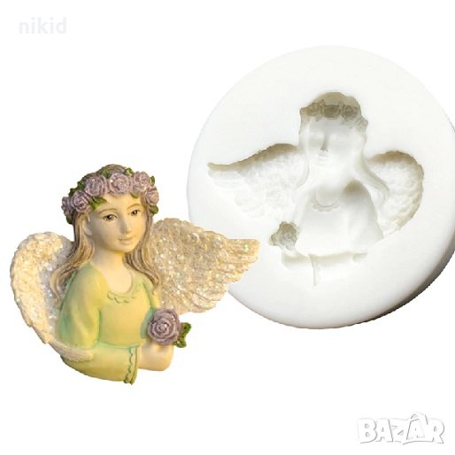 Момиче Ангел с Венец и роза силиконов молд форма декорация торта фондан , снимка 1