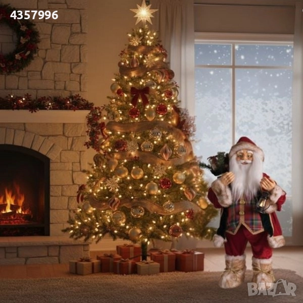 Коледна фигура Дядо Коледа с червено облекло, фенер и чувал, 80cм, снимка 1