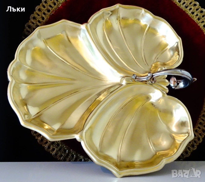 Бронзово плато лозов лист 27 см.,440 гр. , снимка 1