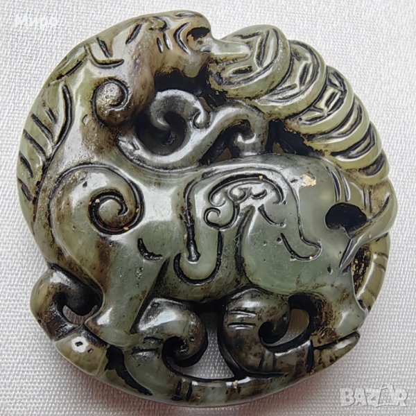 ЕСТЕСТВЕН НЕФРИТ АЗИЯ ТАЛИСМАН АМУЛЕТ , снимка 1