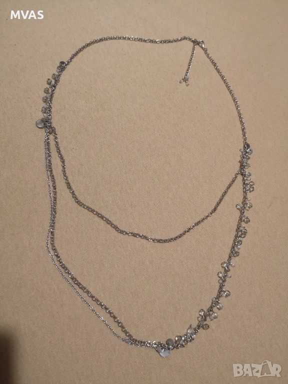 Нов двуредов дълъг гердан сребрист, снимка 1