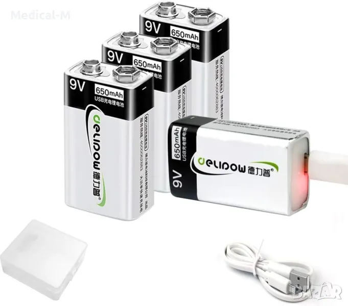 Батерия 9V , li-ion, зареждане tpye-C USB Акумулаторна, снимка 1