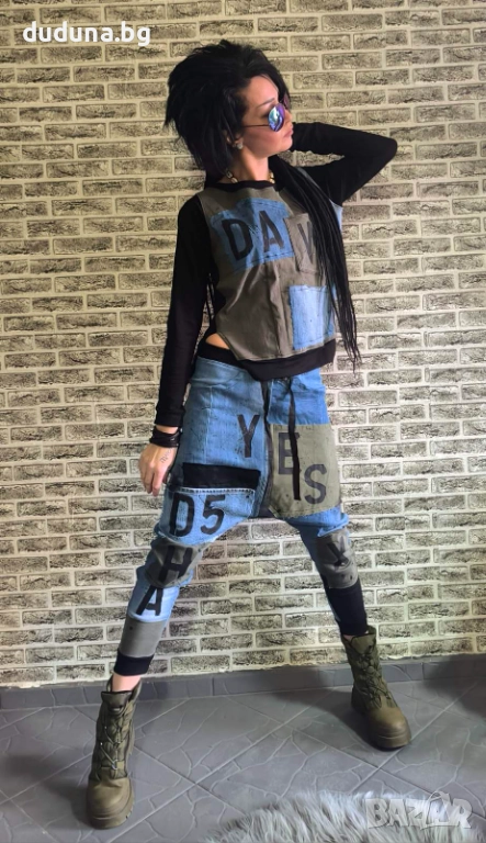 Страхотен дамски сет дънкови потури и блуза с деним в  нашия див стил!, снимка 1