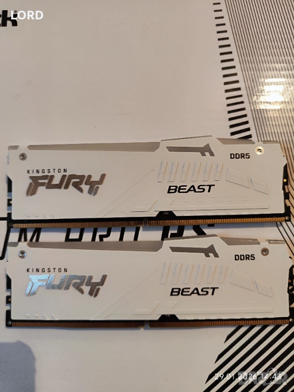 Рам памет 32GB DDR5 6000 CL30 Kingston Fury Beast RGB White 2 X 16GB - Гаранция!, снимка 1